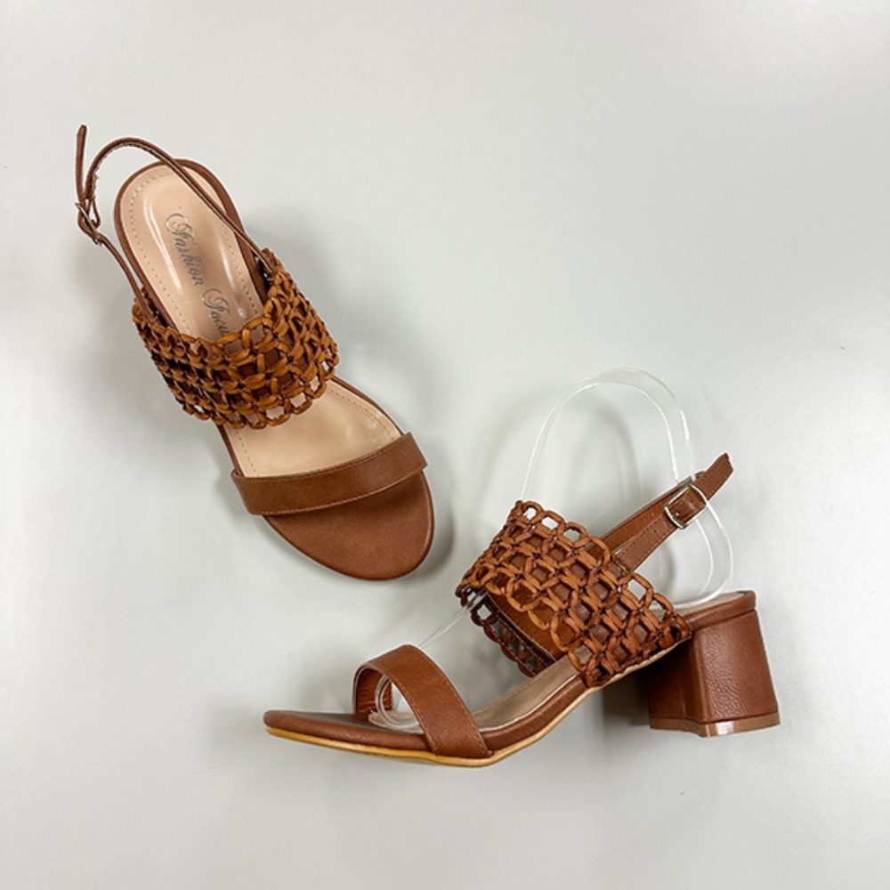 Short Heel Sandals from Fashion Focus - Oceria-3 Cognac